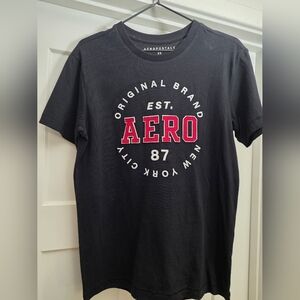 Aeropostale Black Tee with Red and White Graphic